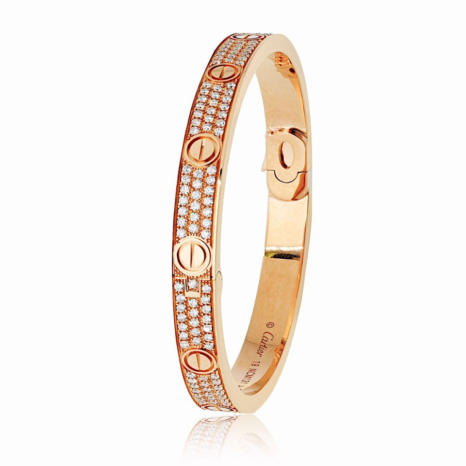 Cartier 18K Rose Gold Diamond Love Bangle with 0.65ct Diamonds, Size 19