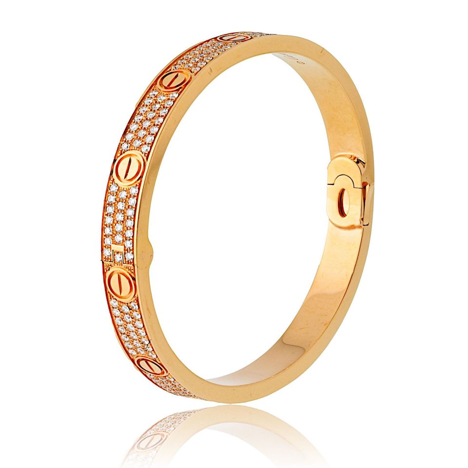 Cartier 18K Rose Gold Diamond Love Bangle with 0.65ct Diamonds, Size 19
