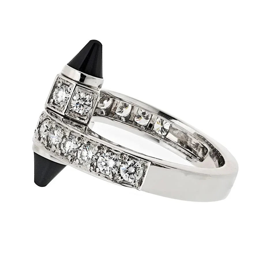 Cartier 18K White Gold Diamond And Onyx Menotte Ring — view 3 — Laura Milman New York
