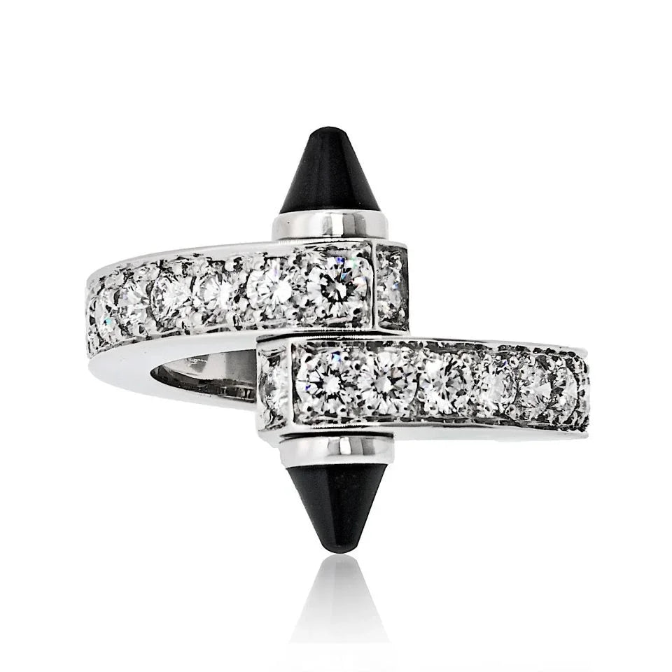 Cartier 18K White Gold Diamond And Onyx Menotte Ring — Laura Milman New York