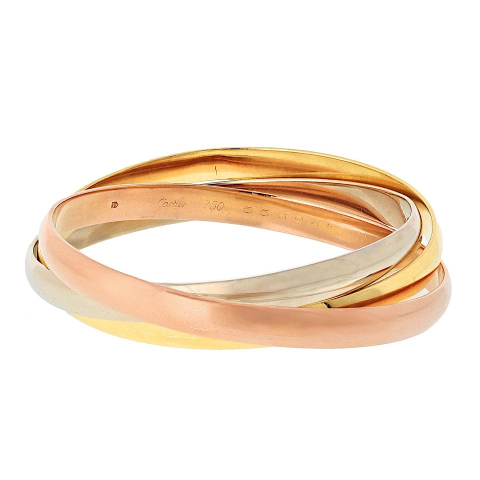 Cartier 18K Tri Color Trinity Bangle Bracelet Size 15/16