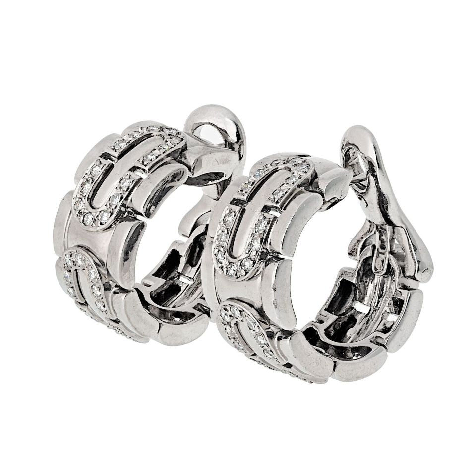 Cartier 18K White Gold Diamond Hoop Earrings, 1-Inch Length