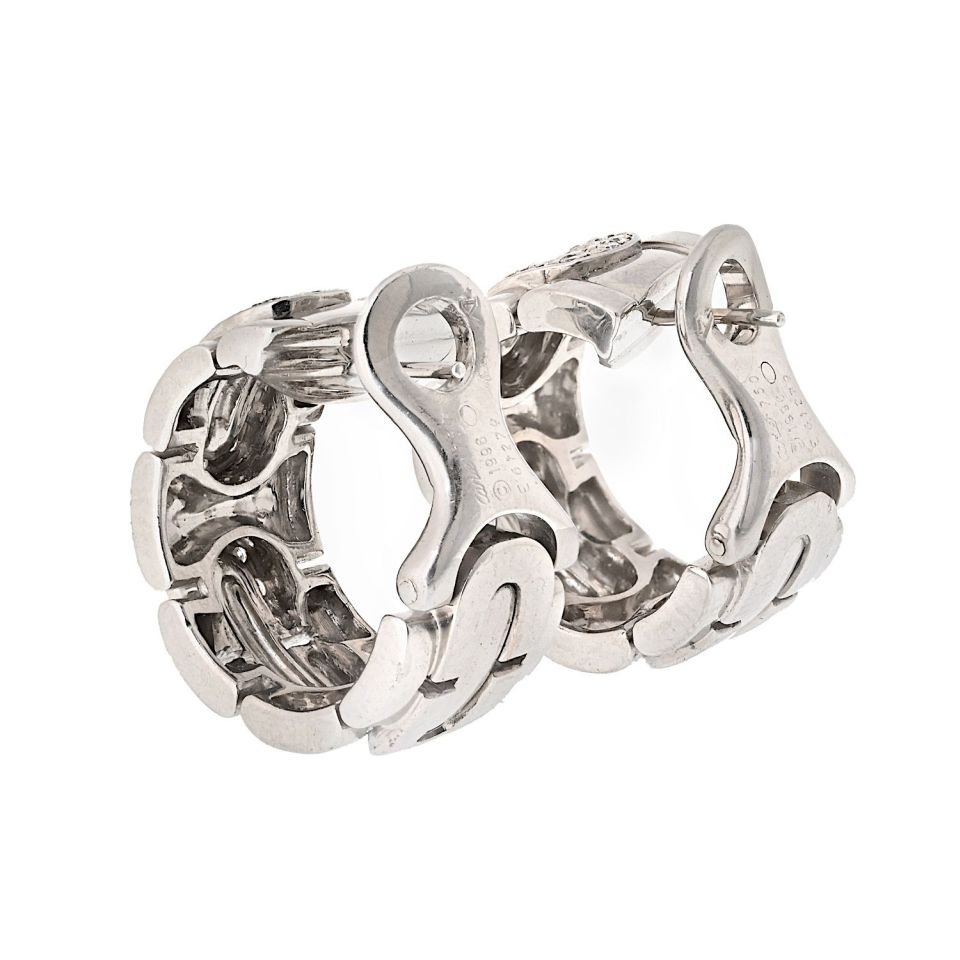 Cartier 18K White Gold Diamond Hoop Earrings, 1-Inch Length