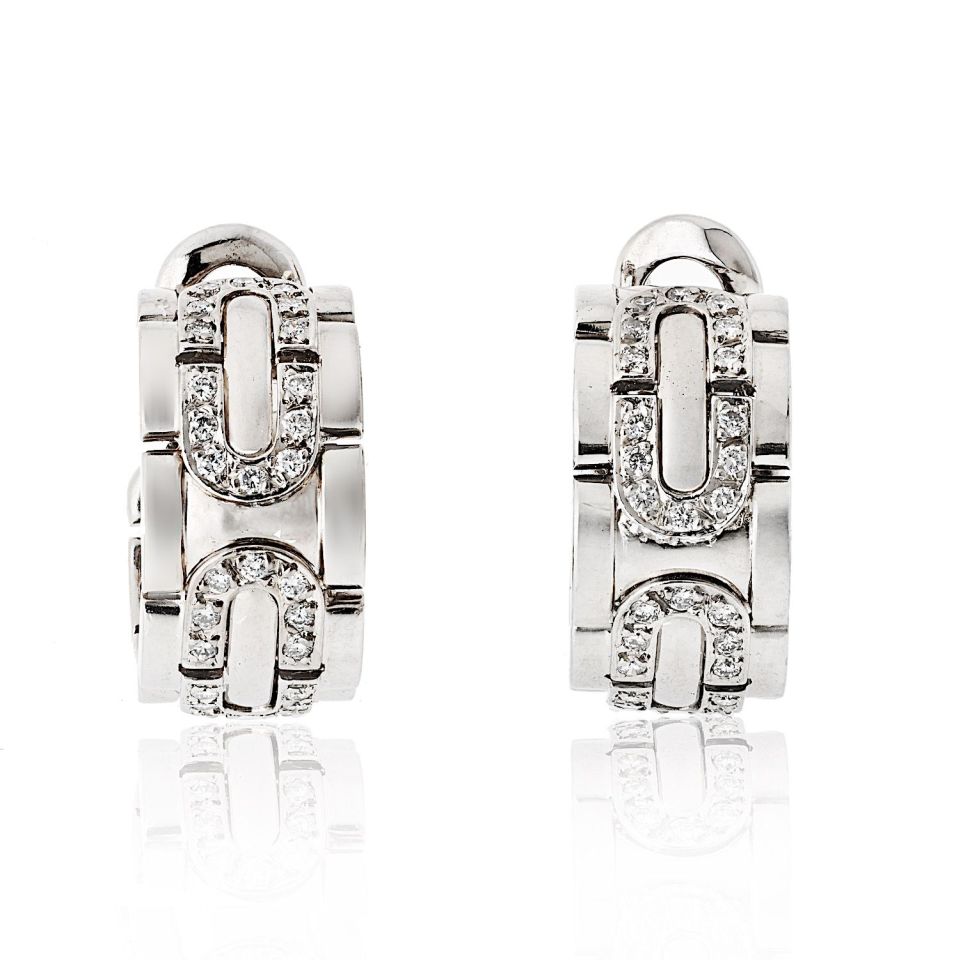 Cartier 18K White Gold Diamond Hoop Earrings, 1-Inch Length