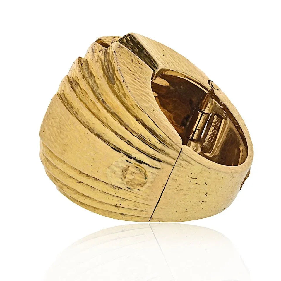 David Webb Platinum & 18K Yellow Gold With Bark Finish Estate Step Ring — view 4 — Laura Milman New York