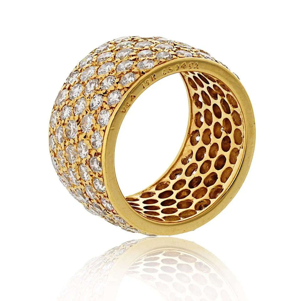 Van Cleef & Arpels 18K Yellow Gold 5 Row Pave Round Cut Diamond Ring — view 2 — Laura Milman New York