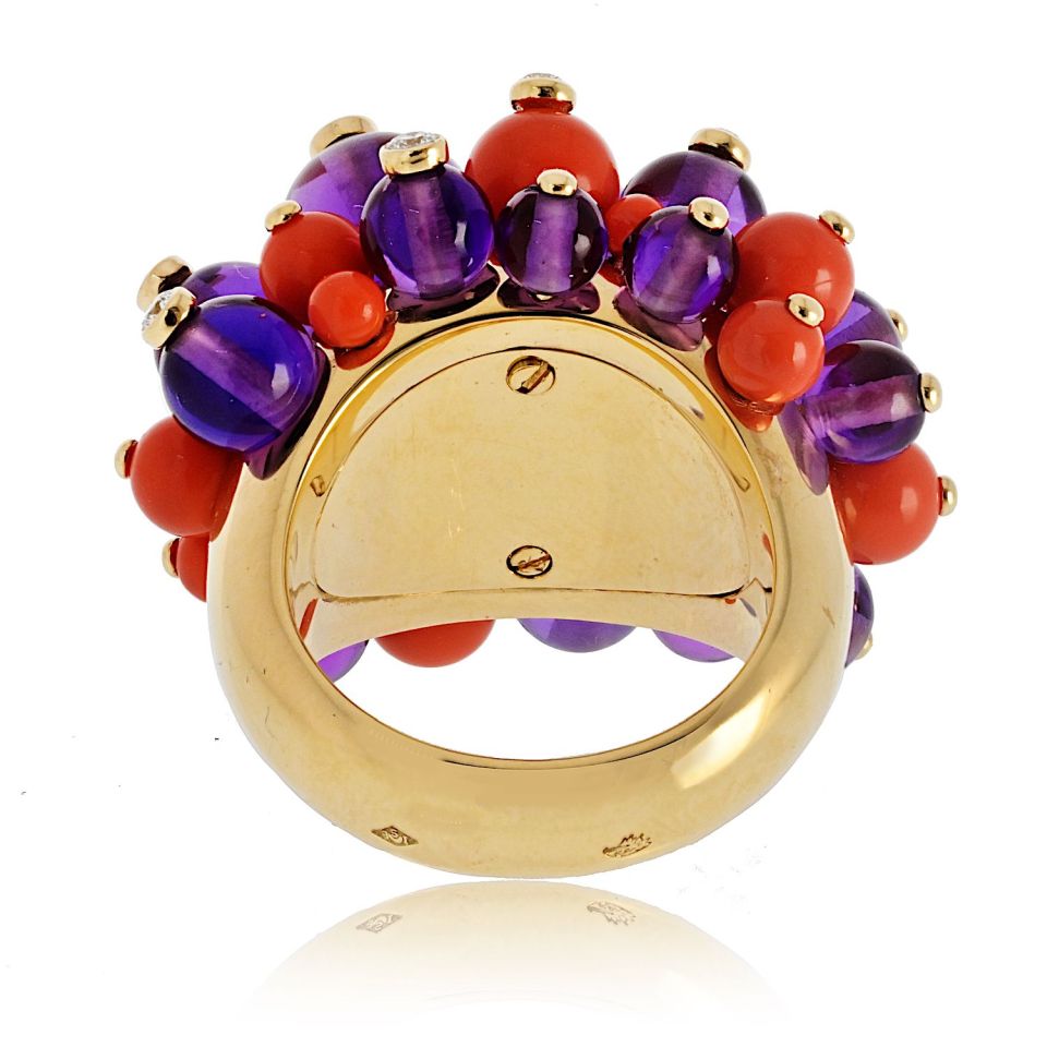 Cartier 18K Yellow Gold Les Délices de Goa Ring with Amethyst and Coral, Size 52