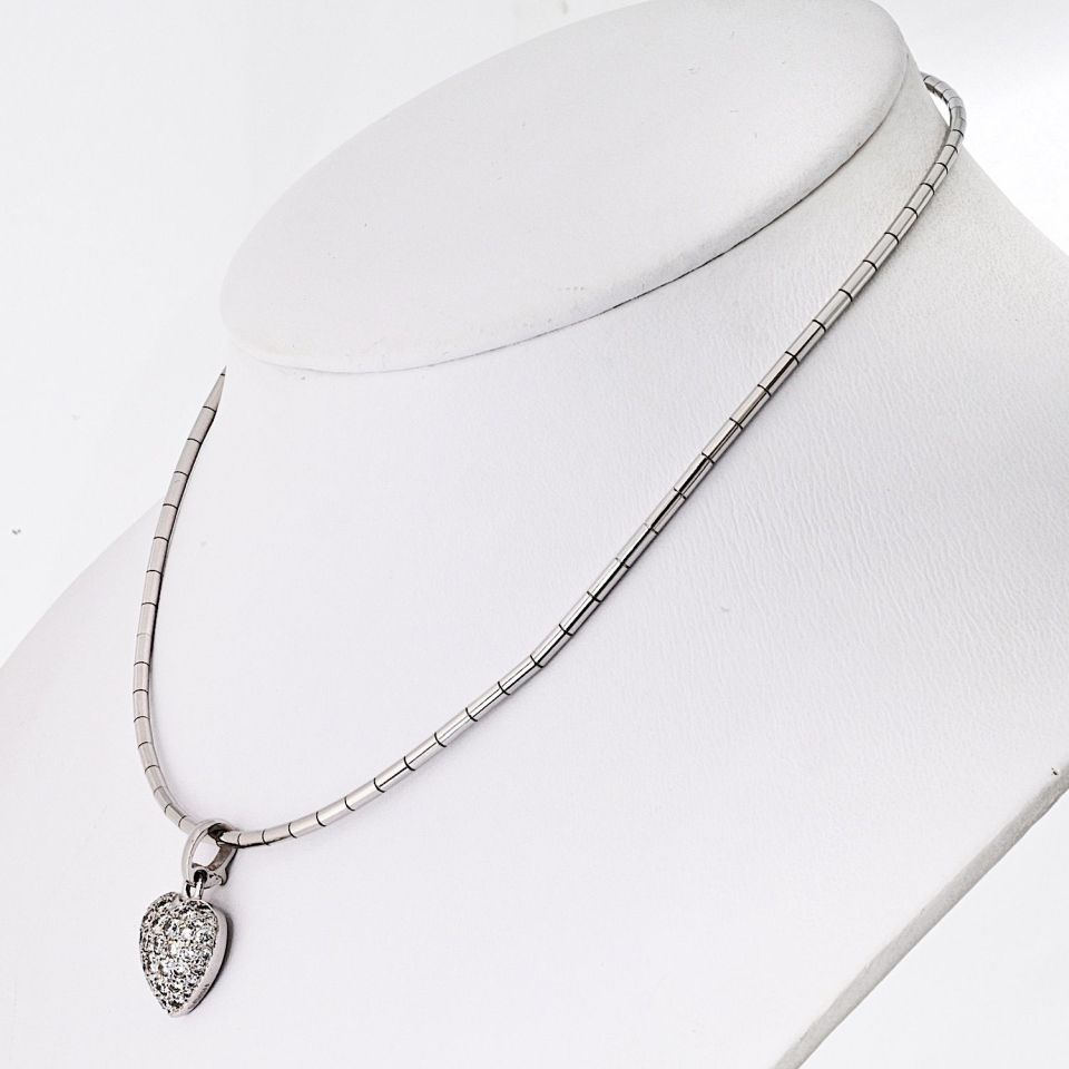 Cartier 18K White Gold Pave Diamond Heart Choker Necklace, 15 Inches, 2ct