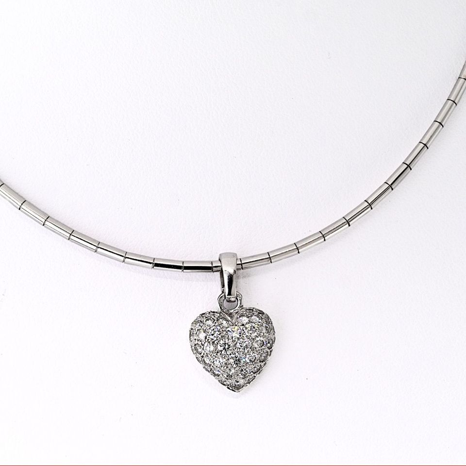 Cartier 18K White Gold Pave Diamond Heart Choker Necklace, 15 Inches, 2ct