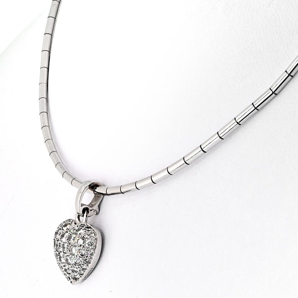 Cartier 18K White Gold Pave Diamond Heart Choker Necklace, 15 Inches, 2ct