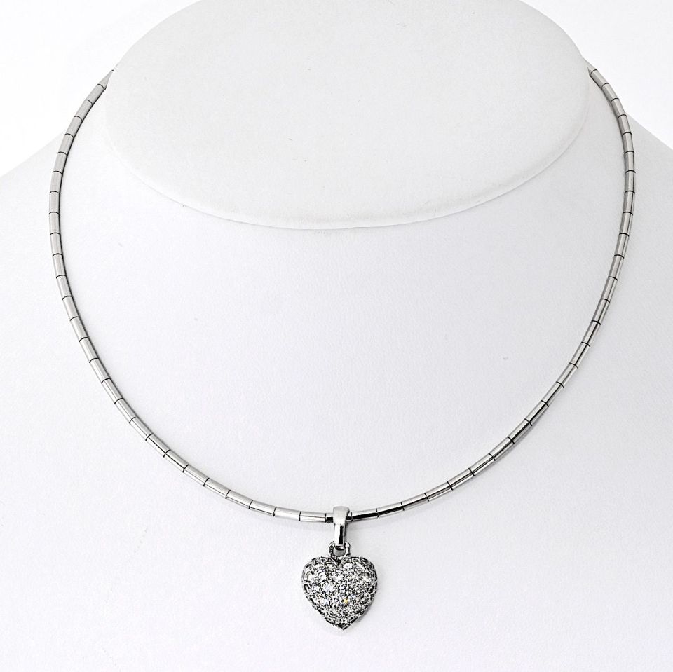 Cartier 18K White Gold Pave Diamond Heart Choker Necklace, 15 Inches, 2ct