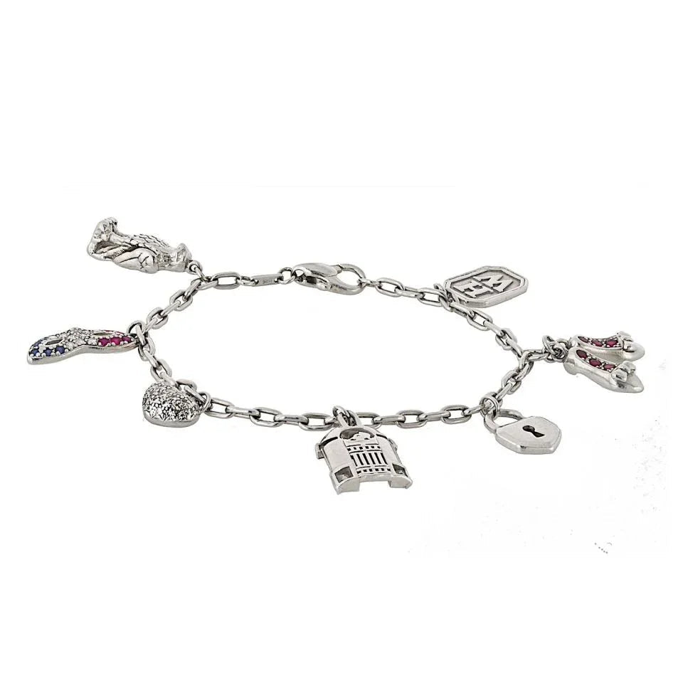 Harry Winston Platinum 7 Charm Vintage Bracelet — view 2 — Laura Milman New York