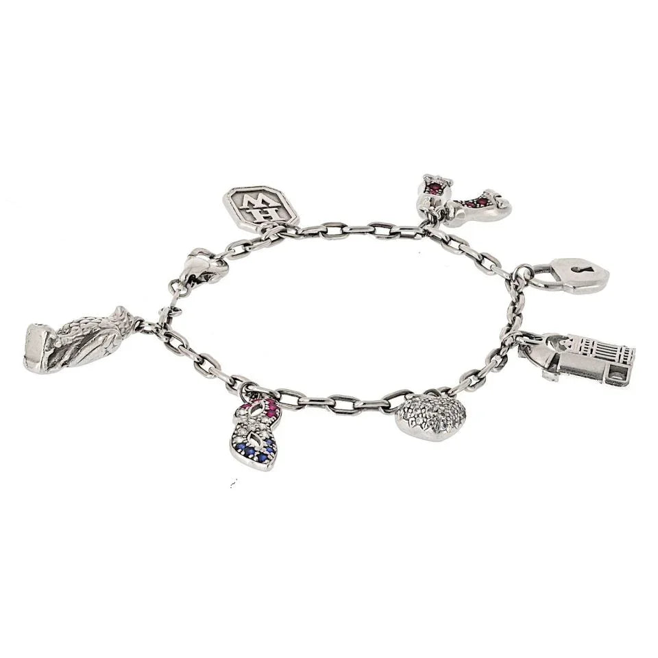 Harry Winston Platinum 7 Charm Vintage Bracelet — view 3 — Laura Milman New York