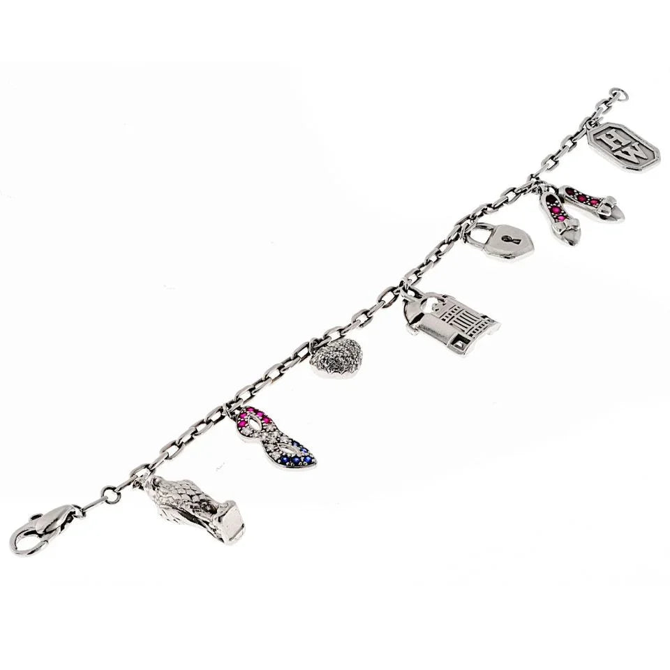 Harry Winston Platinum 7 Charm Vintage Bracelet — view 4 — Laura Milman New York