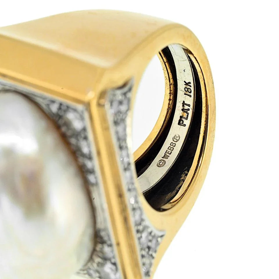 David Webb Platinum & 18K Yellow Gold Baroque Pearl Diamond Ring — view 5 — Laura Milman New York