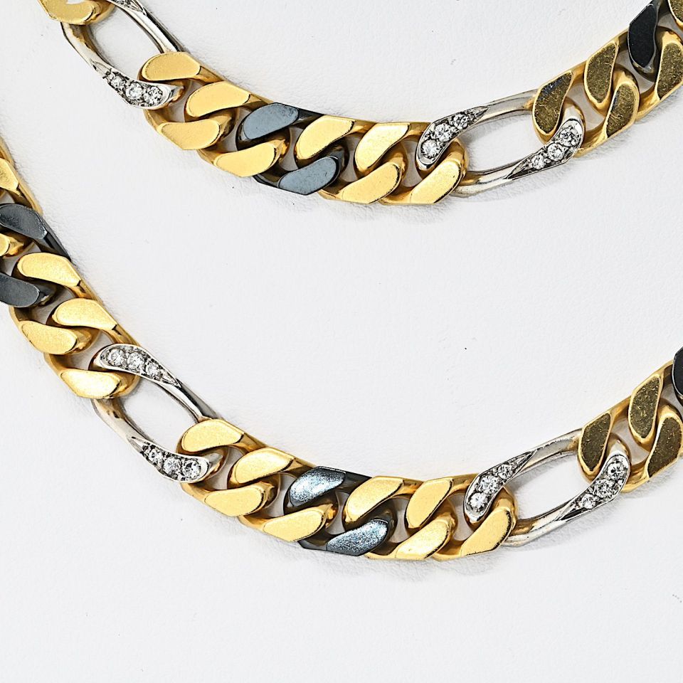 Vintage Bvlgari 18K Two-Tone Gold Tri-Color Diamond Chain Necklace 35 Inches