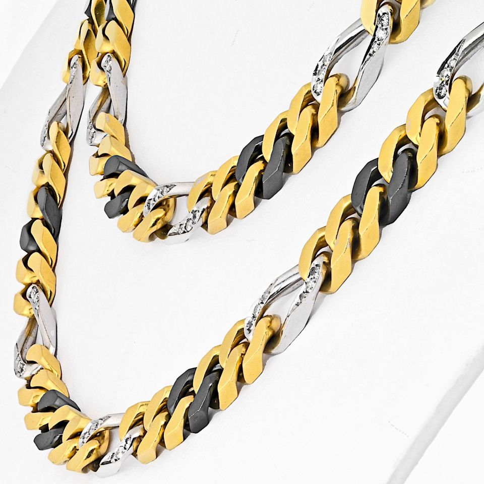 Vintage Bvlgari 18K Two-Tone Gold Tri-Color Diamond Chain Necklace 35 Inches