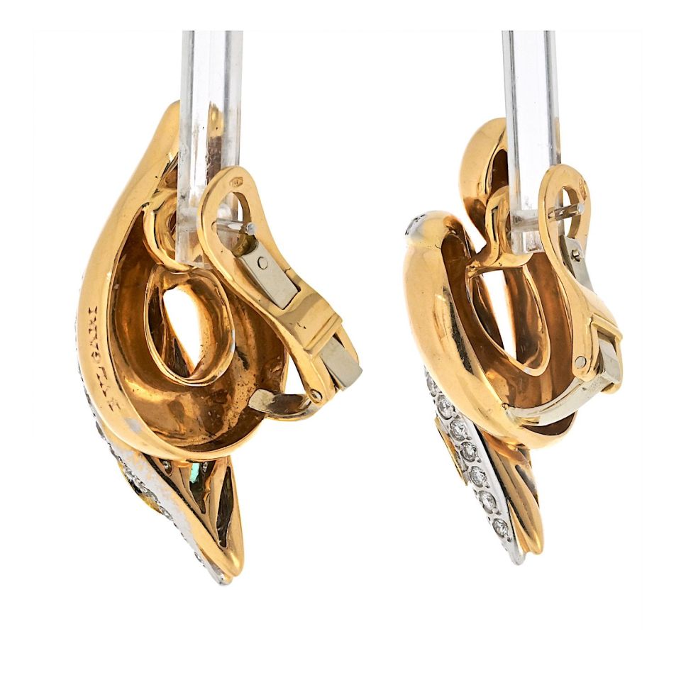 Vintage Bvlgari Serpenti 18K Rose Gold Diamond Emerald Earrings