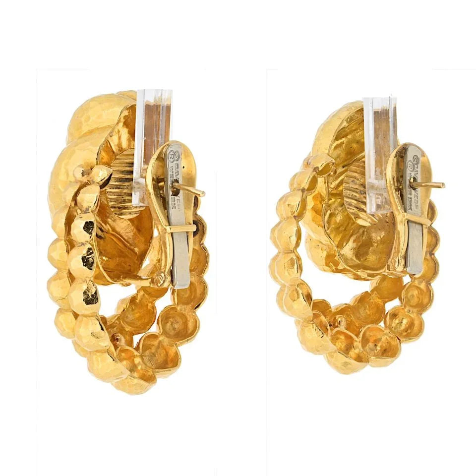 David Webb 18K Yellow Gold Hammered Textured Door Knockers Earrings — view 3 — Laura Milman New York