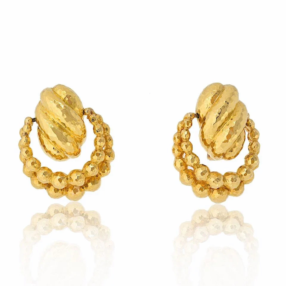 David Webb 18K Yellow Gold Hammered Textured Door Knockers Earrings — Laura Milman New York