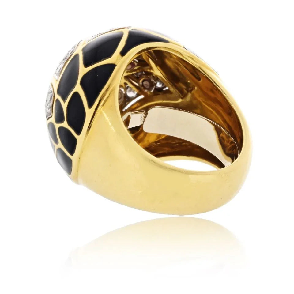 David Webb Platinum & 18K Yellow Gold Pave Set Diamonds And Black Enamel Ring — view 3 — Laura Milman New York