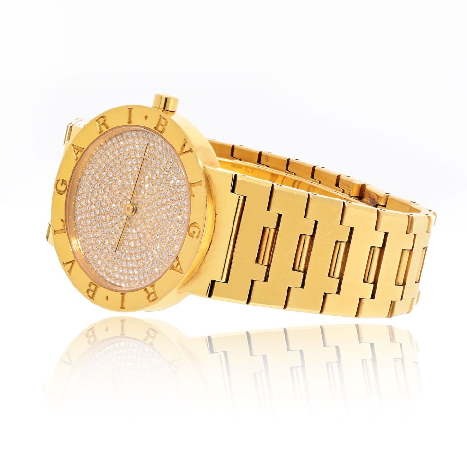 Bvlgari 18K Yellow Gold Men's Diamond Dial Vintage Watch BB 33 DGG