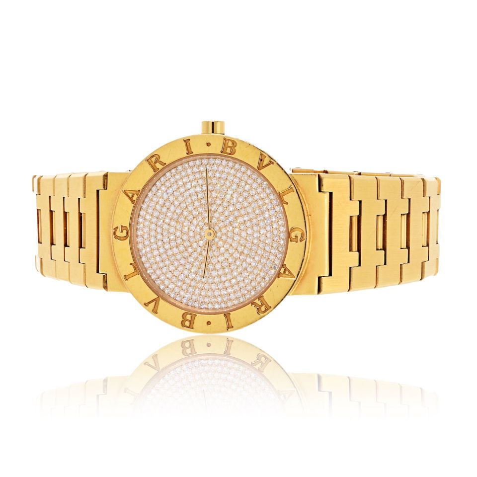 Bvlgari 18K Yellow Gold Men's Diamond Dial Vintage Watch BB 33 DGG