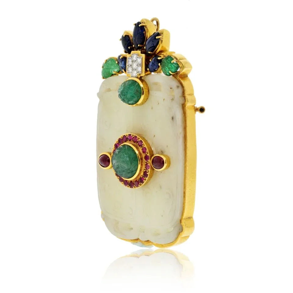 David Webb 18K Yellow Gold French Chinos Carved Jade Pendant — view 2 — Laura Milman New York