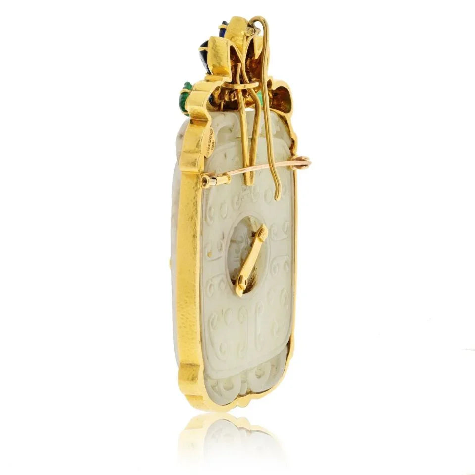 David Webb 18K Yellow Gold French Chinos Carved Jade Pendant — view 3 — Laura Milman New York