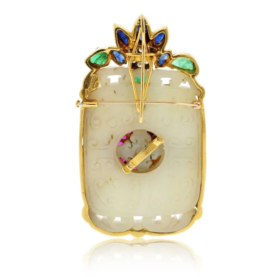 David Webb 18K Yellow Gold French Chinos Carved Jade Pendant — view 4 — Laura Milman New York