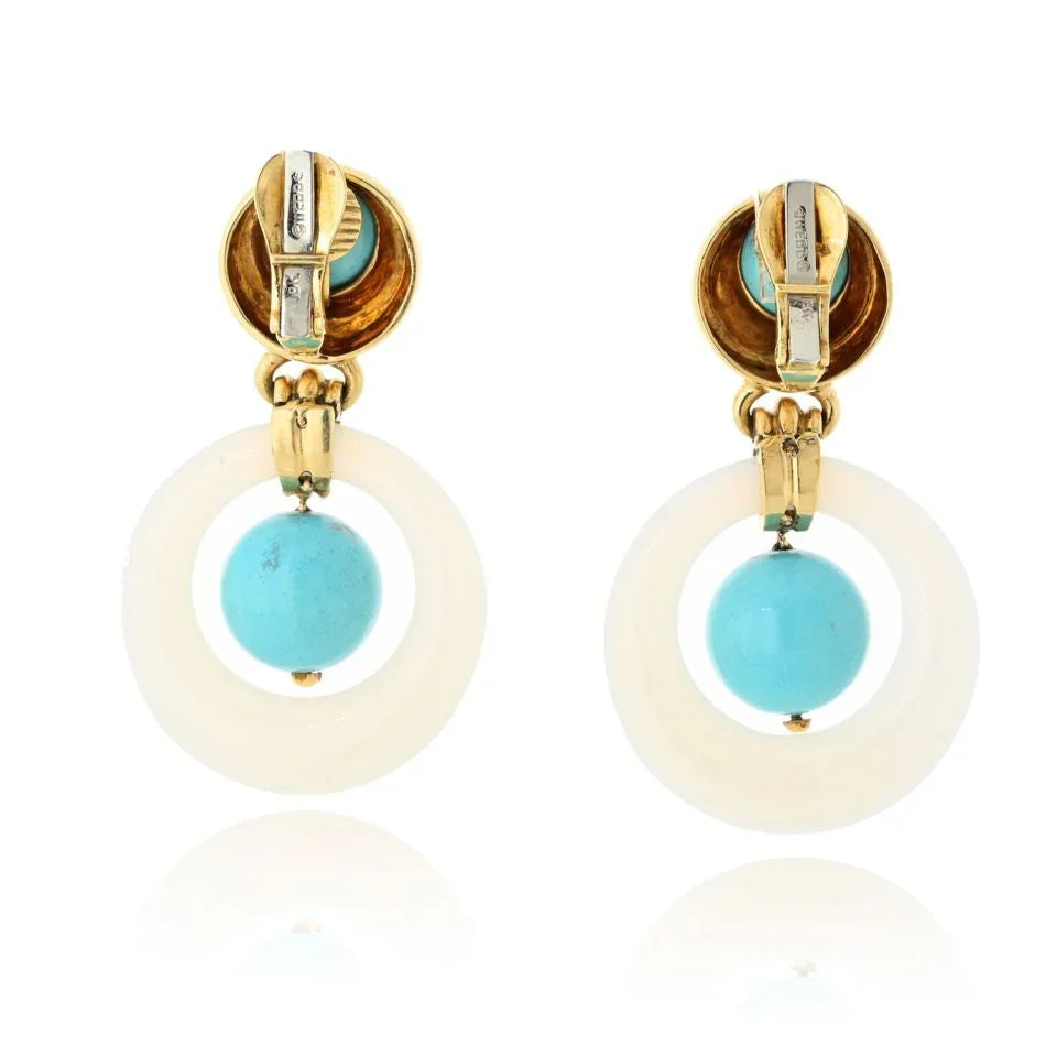 David Webb 18K Yellow Gold Jade And Turquoise Door Knocker Earrings — view 4 — Laura Milman New York
