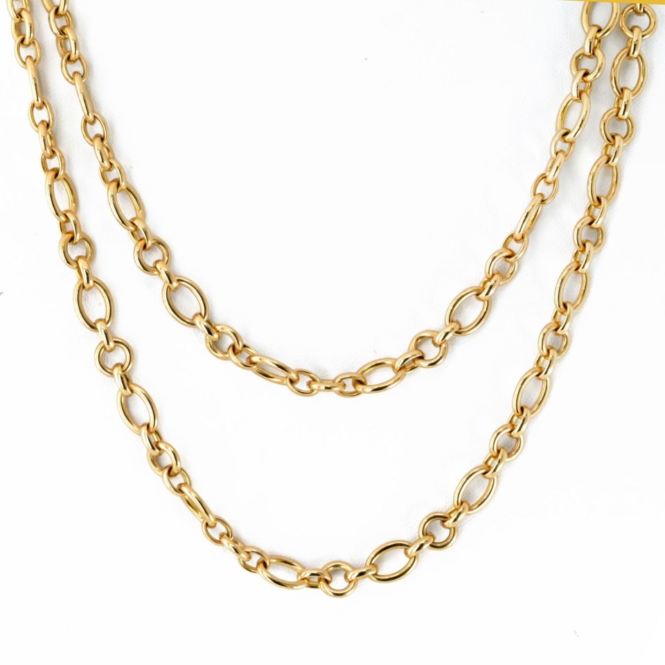 Cartier 18K Yellow Gold Oval and Round Link Chain Necklace, 36 Inches