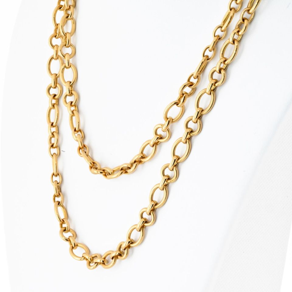 Cartier 18K Yellow Gold Oval and Round Link Chain Necklace, 36 Inches