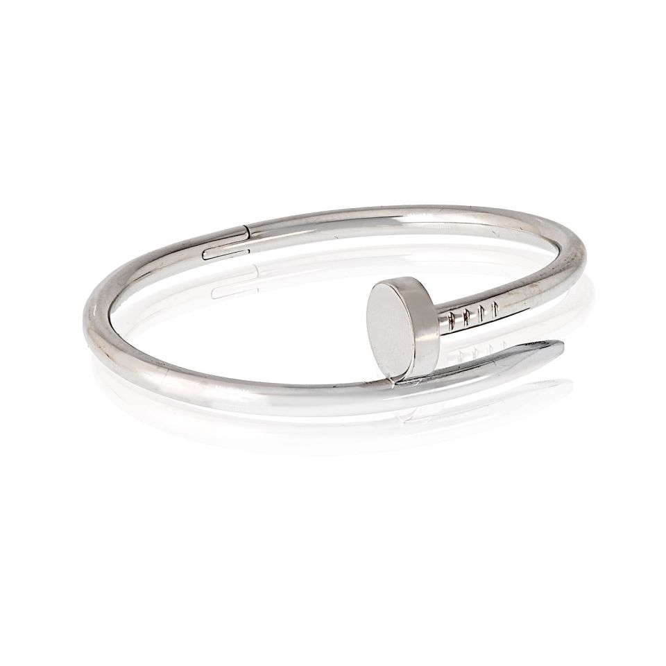 Cartier Juste Un Clou Bracelet in 18K White Gold, Size 15, with Red Pouch