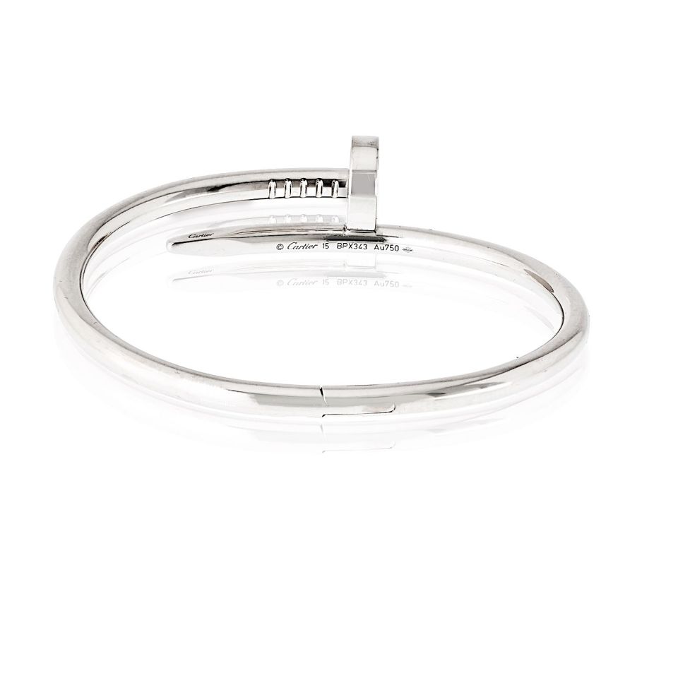 Cartier Juste Un Clou Bracelet in 18K White Gold, Size 15, with Red Pouch