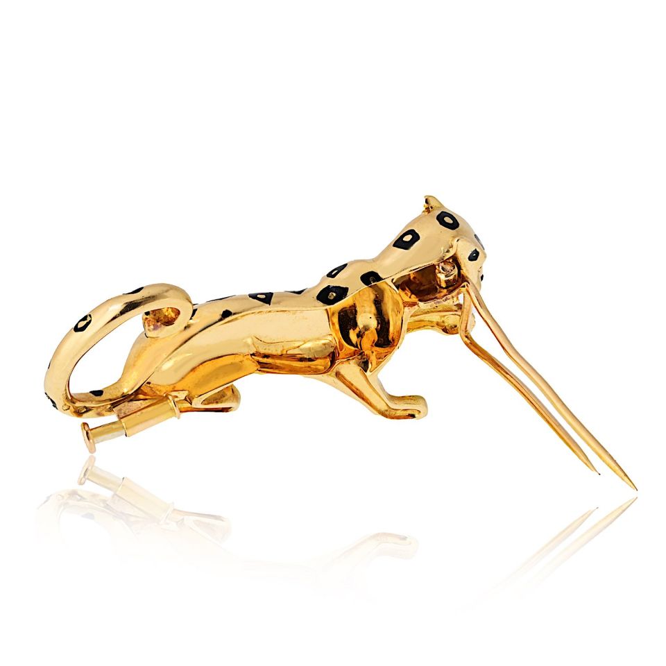 Cartier 18K Yellow Gold Panthere Brooch with Onyx and Tsavorite