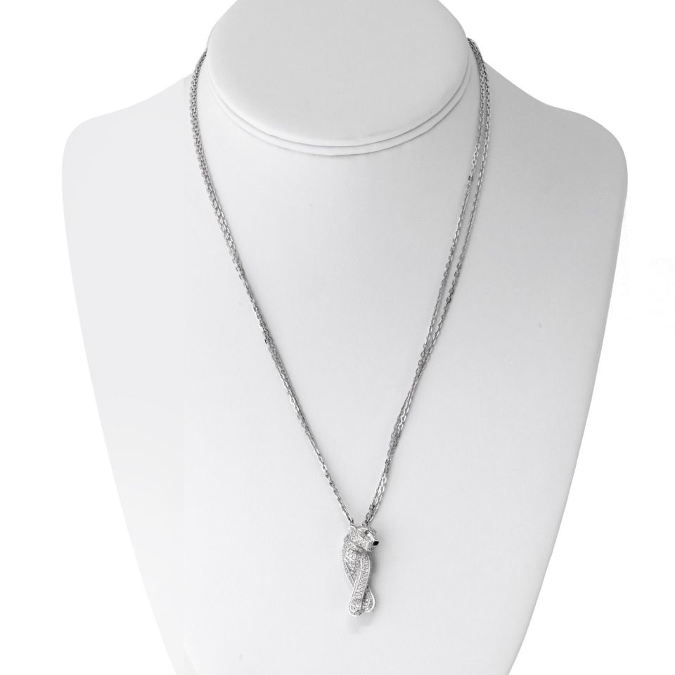 Cartier Panthere Necklace in 18K White Gold with Diamonds, Onyx, and Emeralds