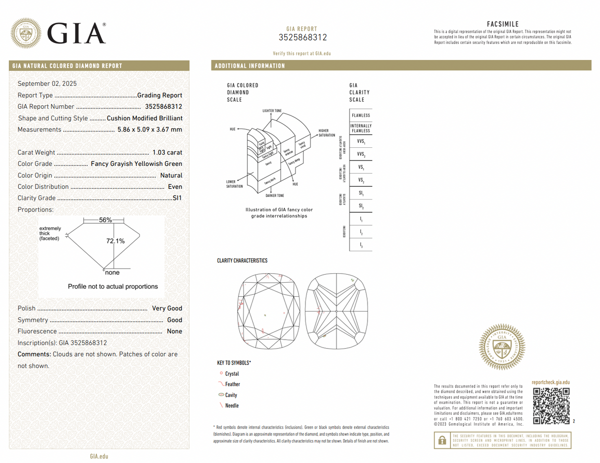 1.03ct Fancy Grayish Yellowish Green Cushion Diamond Double Halo Ring SI1 GIA — view 3 — Laura Milman New York
