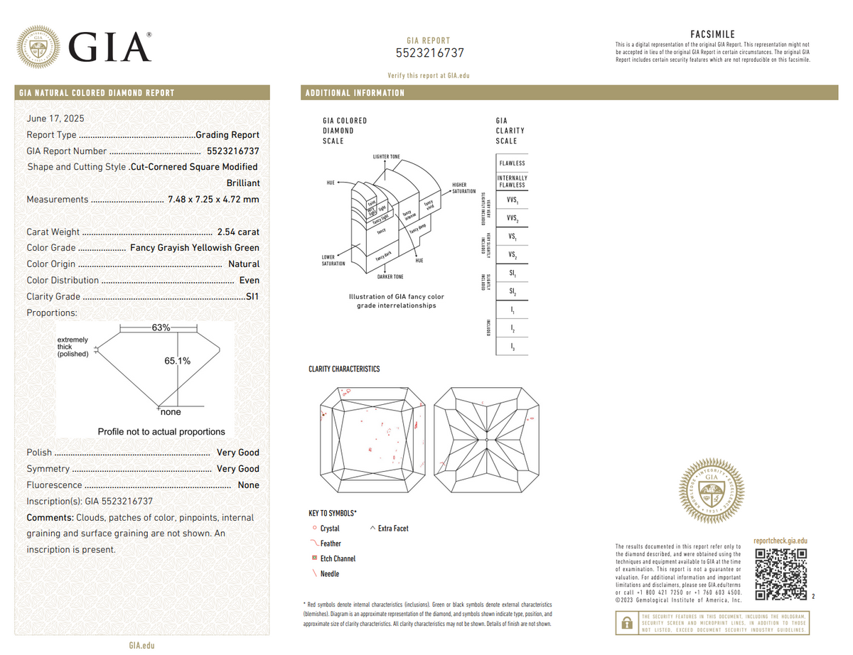 2.54ct Fancy Grayish Yellowish Green Radiant Diamond Ring SI1 GIA — view 3 — Laura Milman New York