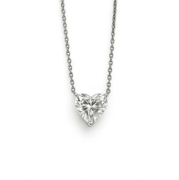 Lab Grown Heart Shaped Diamond Pendant in 14k White Gold .90ct