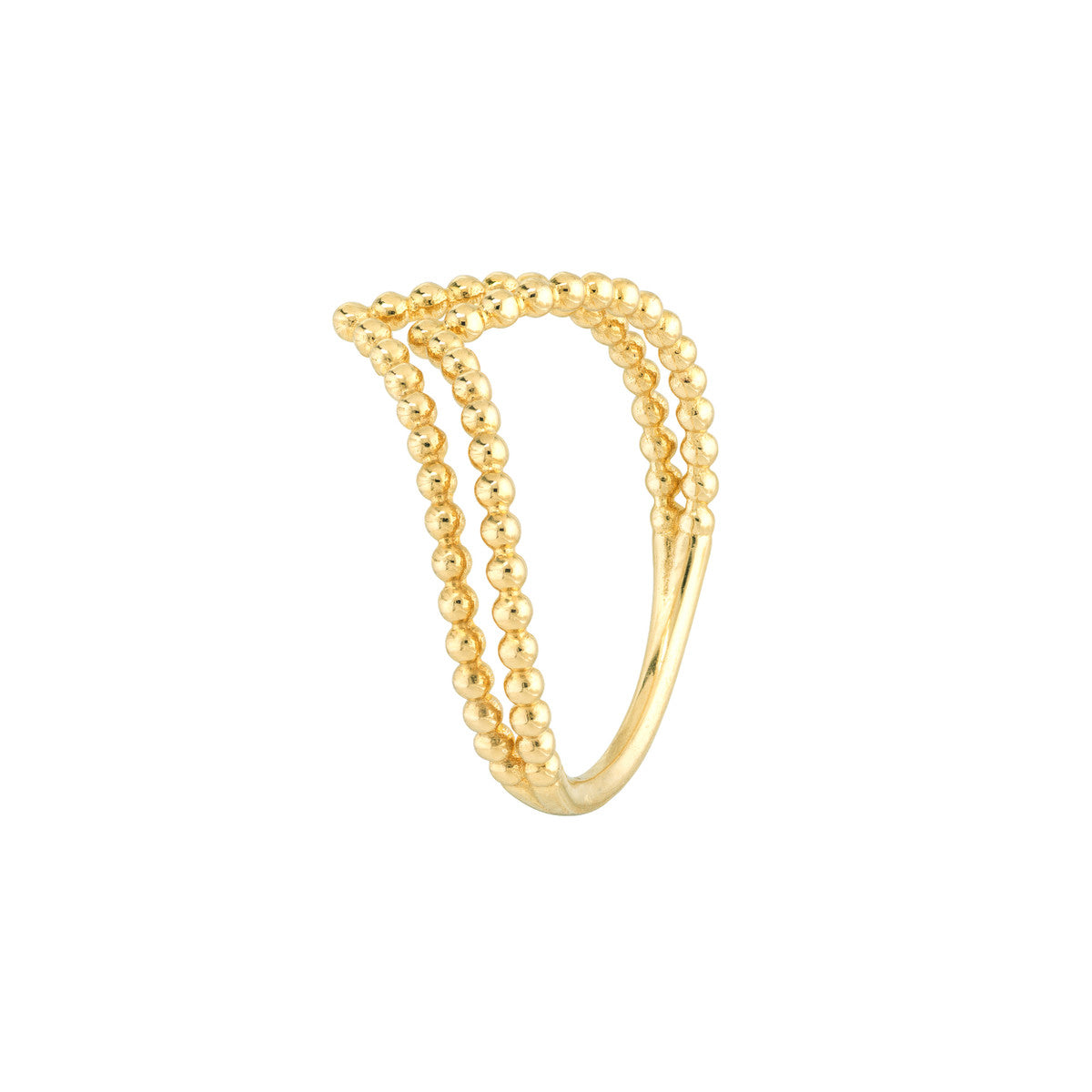 14K Gold Double Beaded Chevron Design Ring