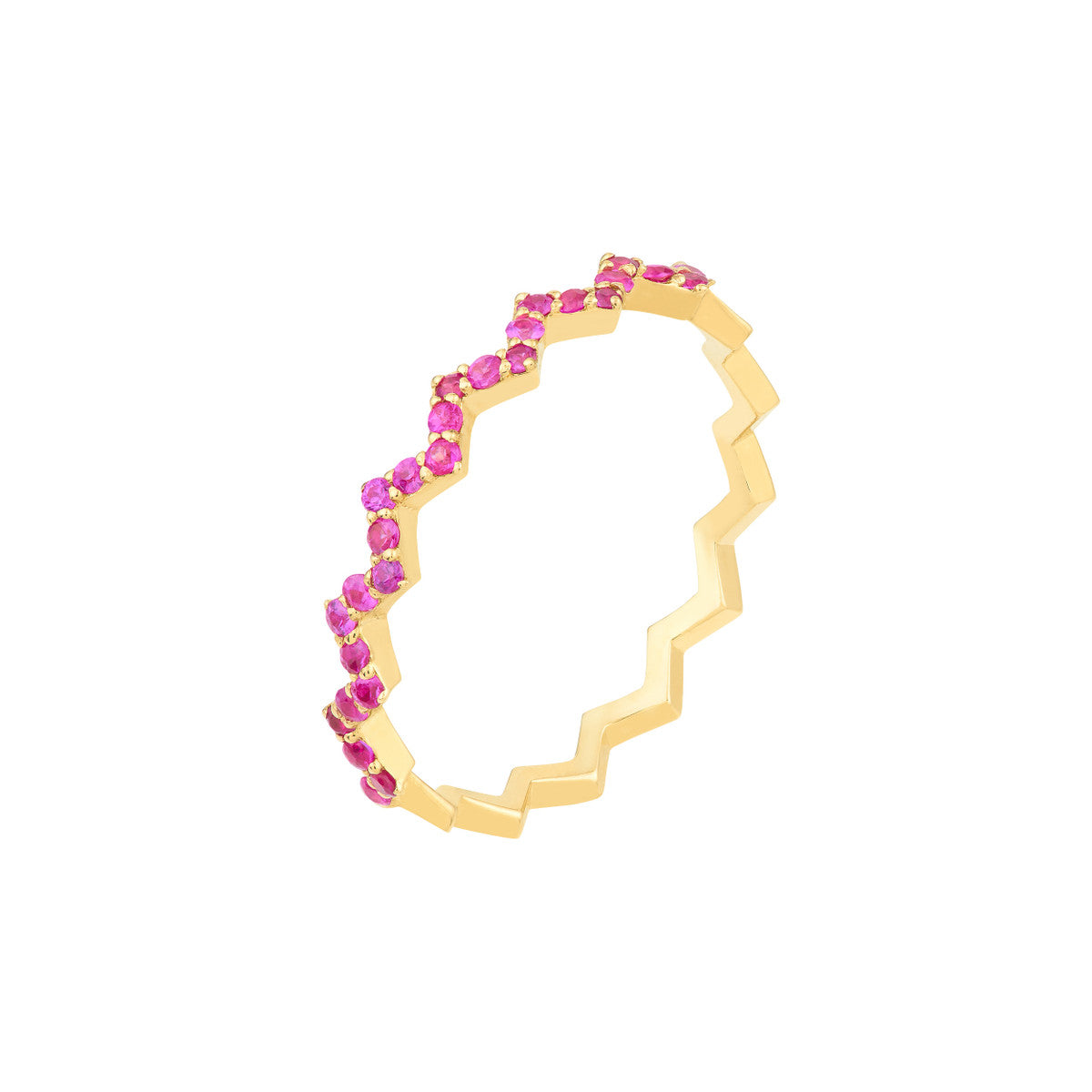 14K Gold Ruby Stones Zig Zag Ring