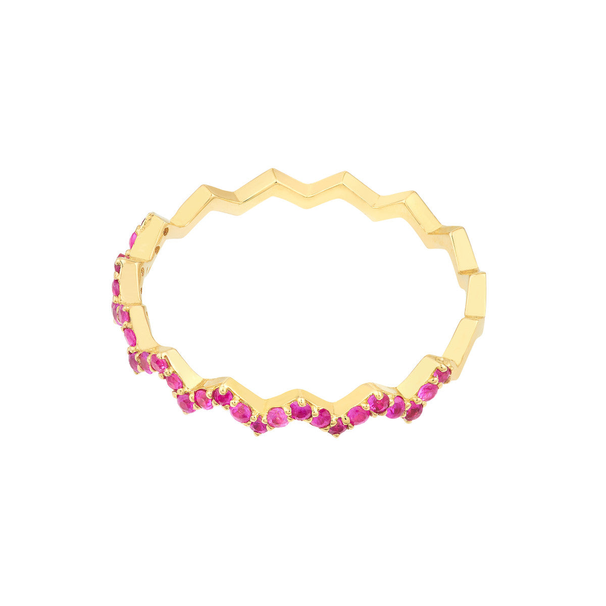 14K Gold Ruby Stones Zig Zag Ring