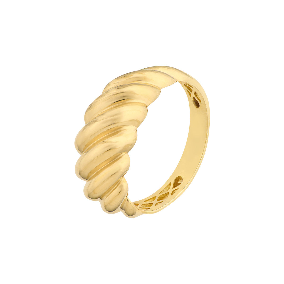 14K Gold Polished Twist Ribbed Ring