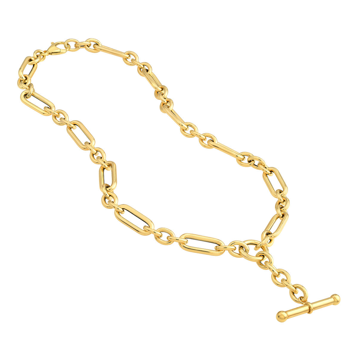 14K Gold Paperclip Link Chain Statement Necklace 3+1 Paper Clip Lariat Necklace