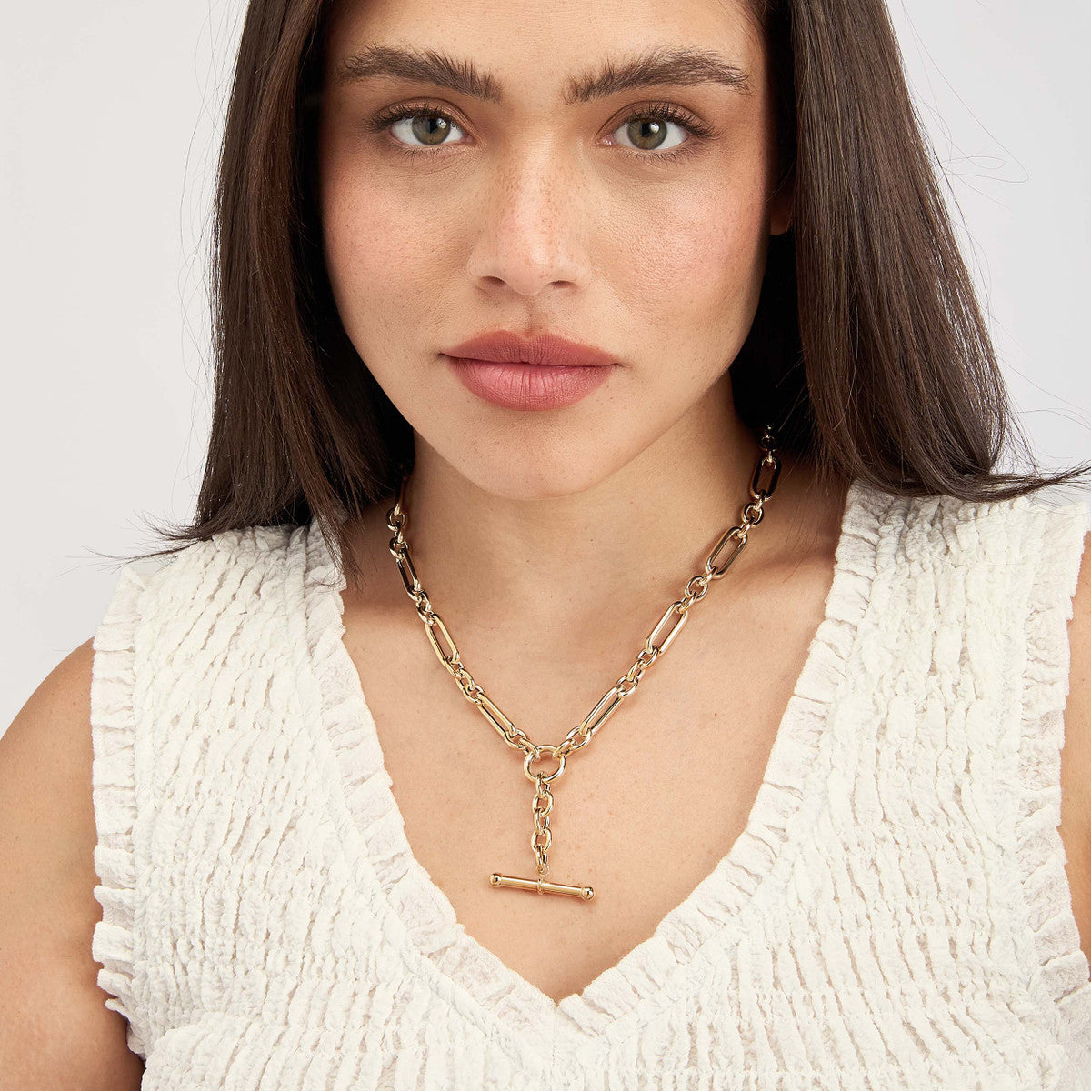 14K Gold Paperclip Link Chain Statement Necklace 3+1 Paper Clip Lariat Necklace