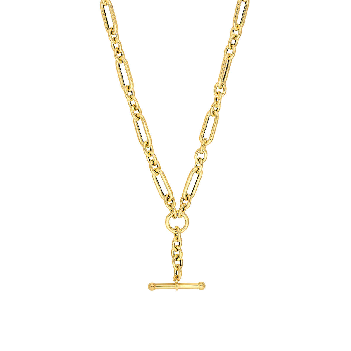 14K Gold Paperclip Link Chain Statement Necklace 3+1 Paper Clip Lariat Necklace
