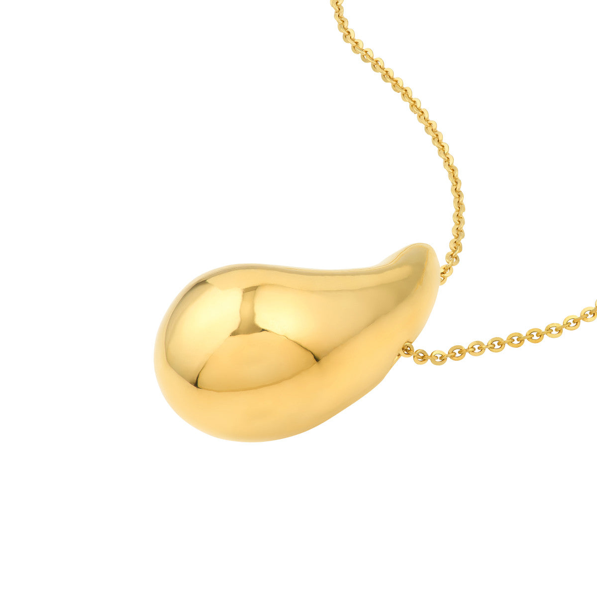 14K Gold Necklace Puff Art Teardrop Dome Necklace