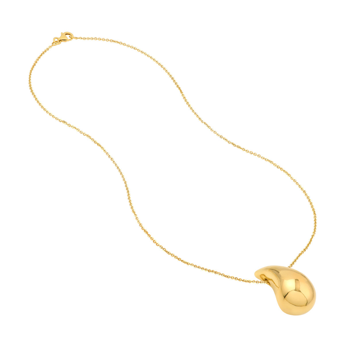 14K Gold Necklace Puff Art Teardrop Dome Necklace