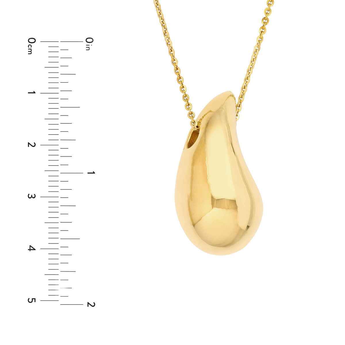 14K Gold Necklace Puff Art Teardrop Dome Necklace